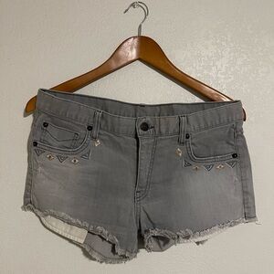 Vans Gray Vintage Mini Embellished Frayed Hem Denim Shorts